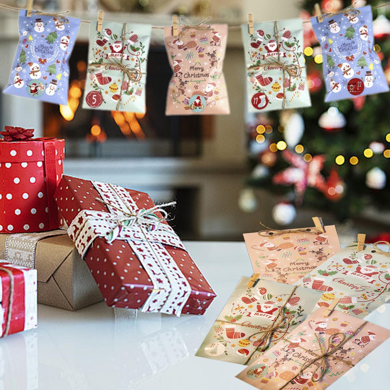 Party Christmas Countdown Paper Gift Bags 24-Piece Set