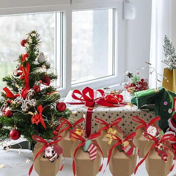 24 Pcs Christmas Gift Boxes With Ribbon And Cards Cartoon