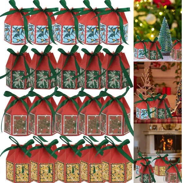 20 Pcs Christmas Candy Boxes With Ribbon Colorful Goodies