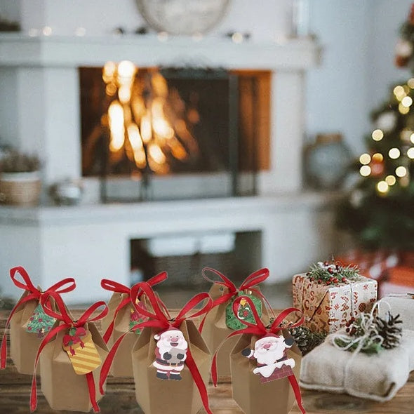 24 Pcs Christmas Gift Boxes With Ribbon And Cards Cartoon