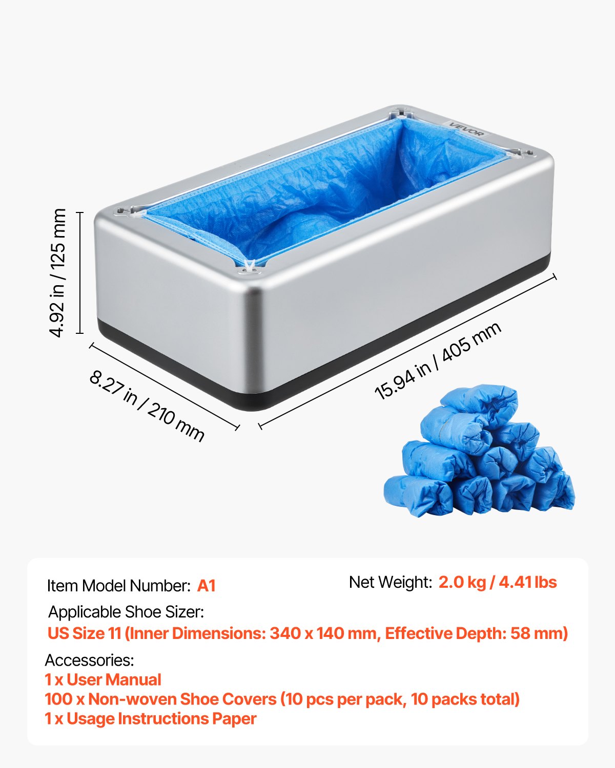 Shoe Cover Dispenser Fits Up To US 11 With  Disposable Plastic Covers